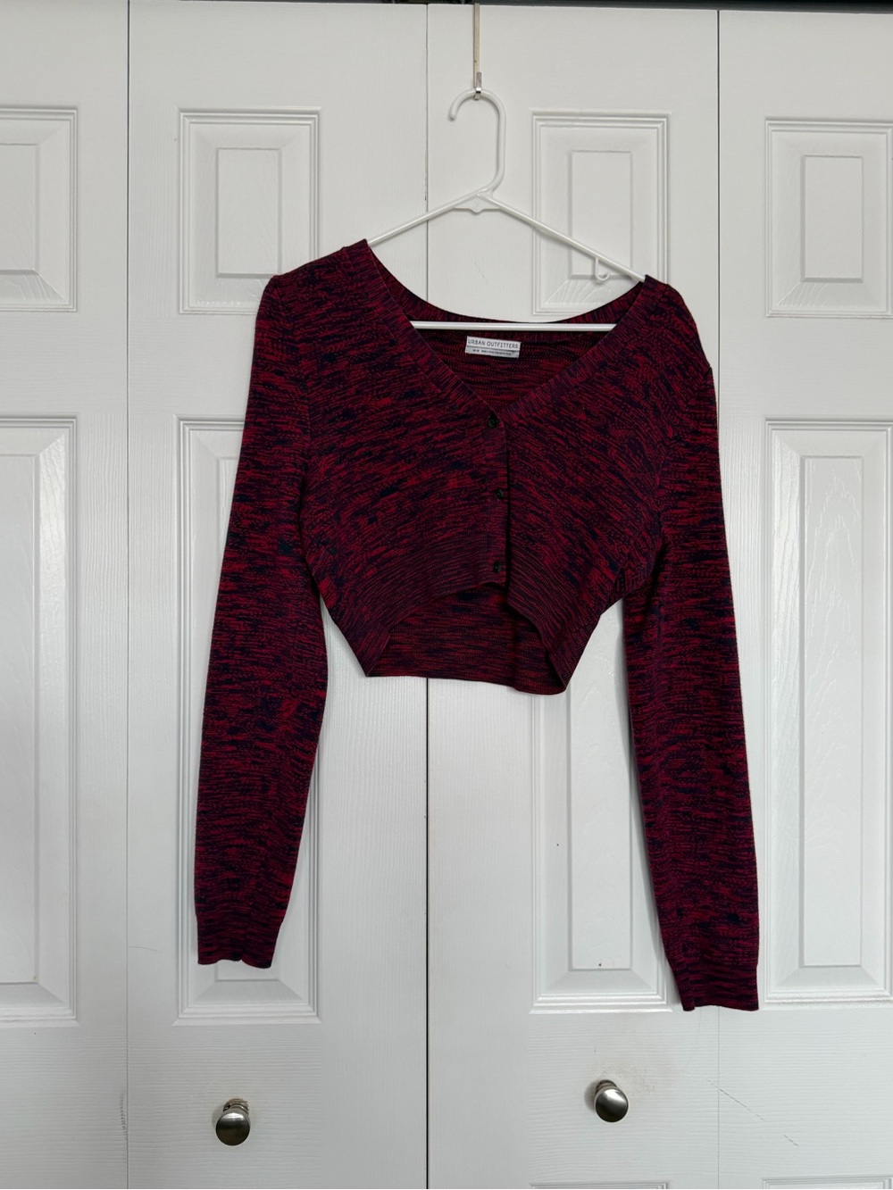 Urban Outfitters Marled Crop Cardigan in Wine and Black
